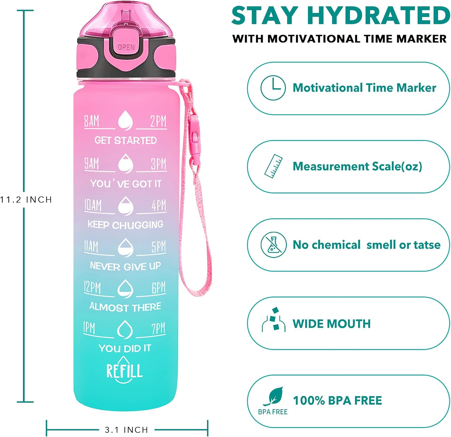 Enerbone 32oz Leakproof Water Bottle with Straw