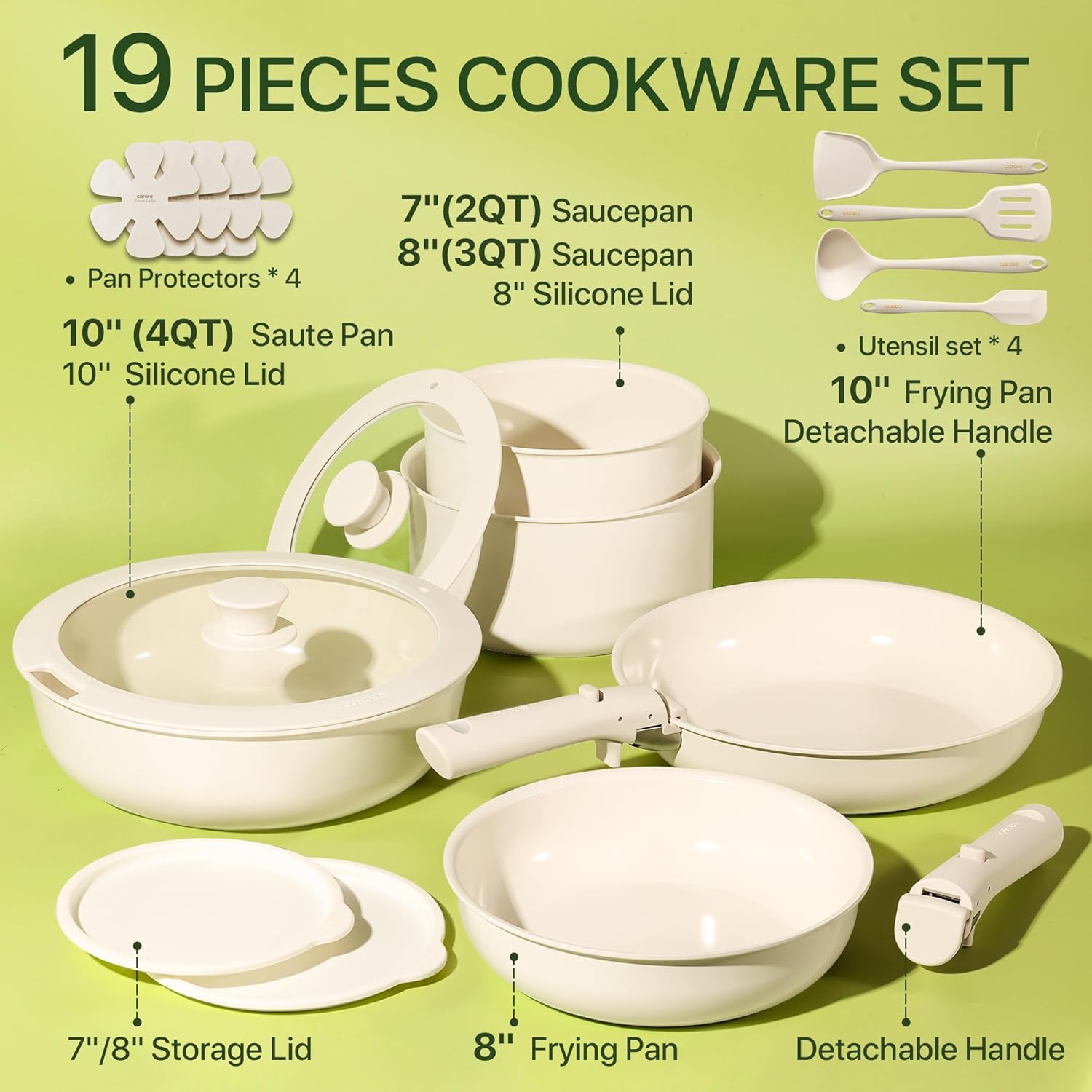 🍳 CAROTE 19-Piece Nonstick Stackable Cookware Set