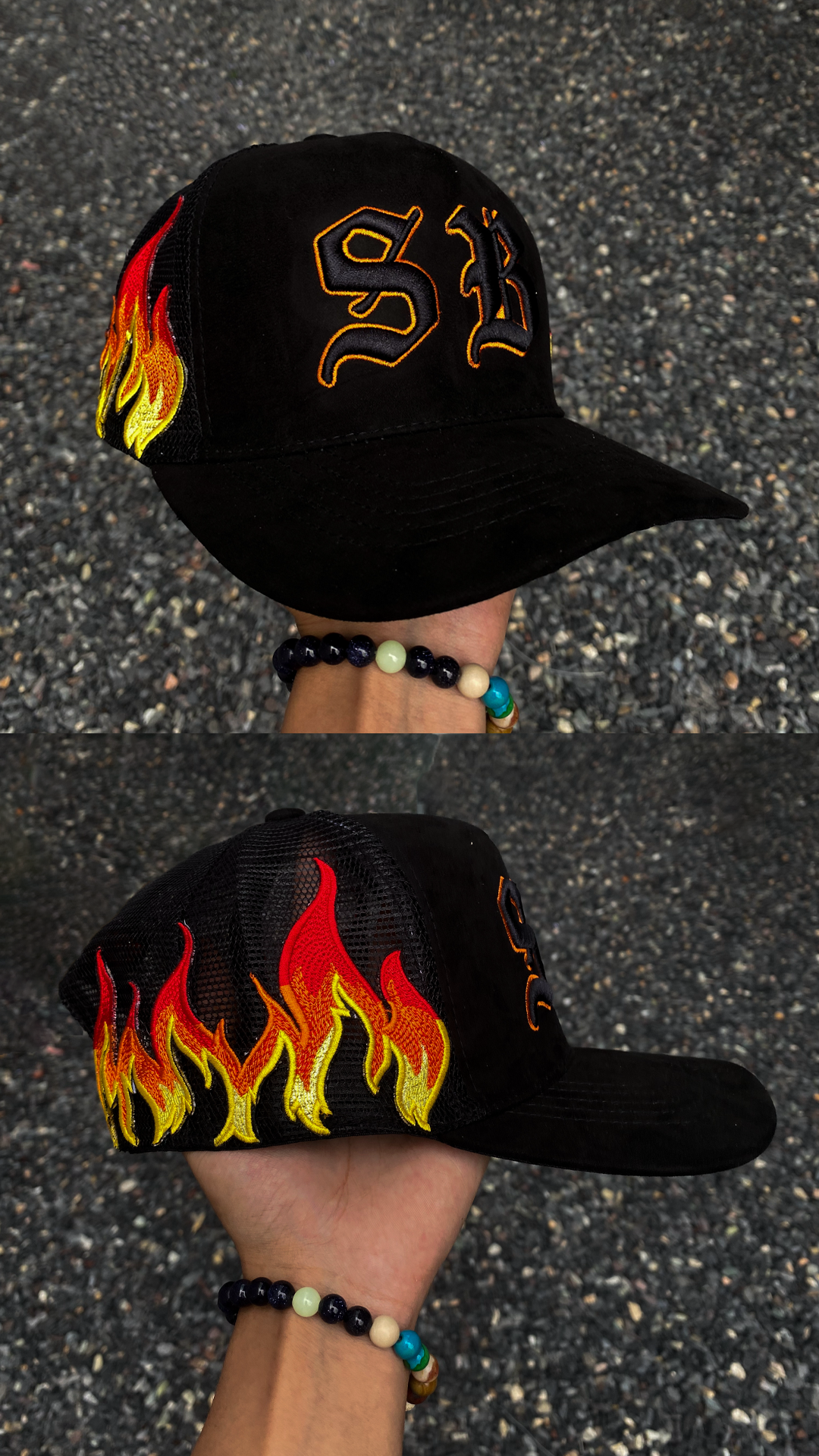 Gorra con diseño de llamas