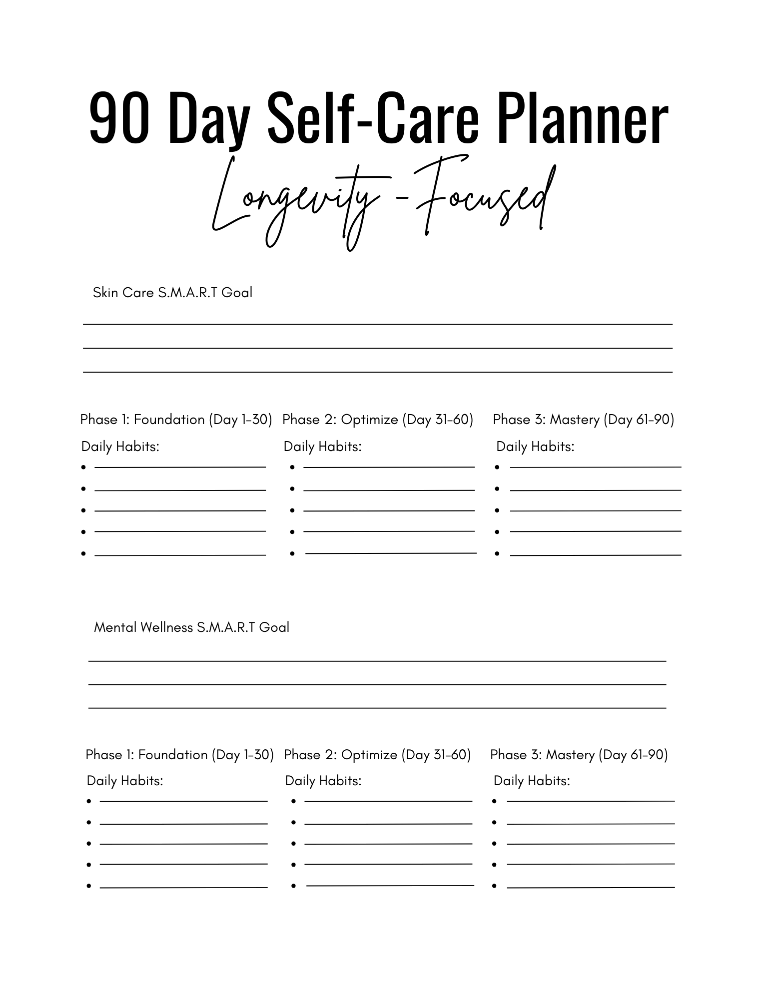 90 Day Self-Care Planner & Daily Tracker