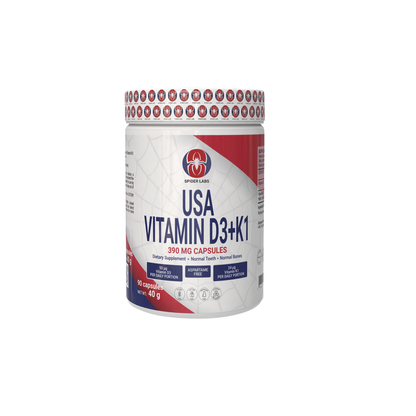SpiderLabs USA Vitamin D3 + K1 – 90 Capsules