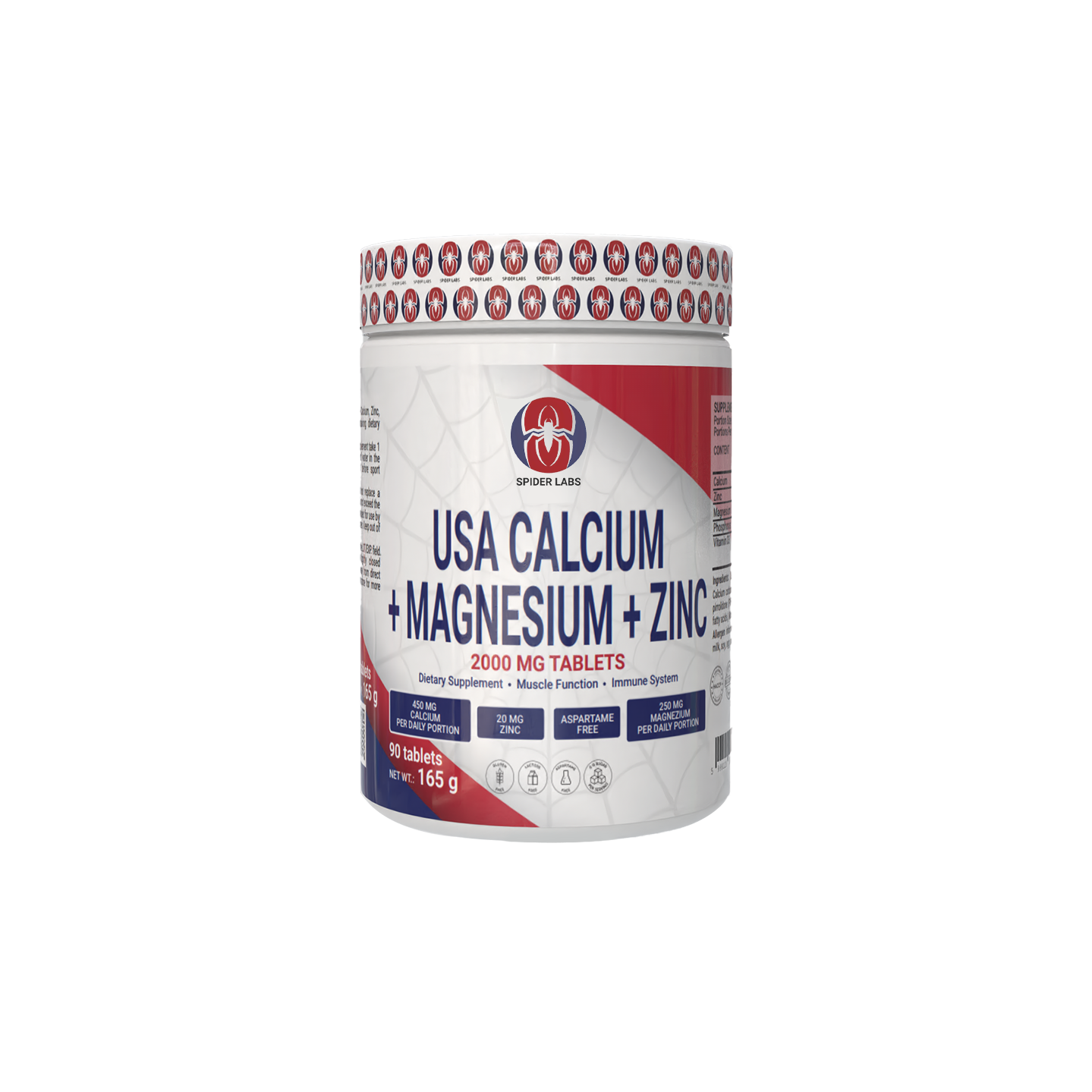 SpiderLabs USA Calcium + Magnesium + Zinc – 90 Capsules