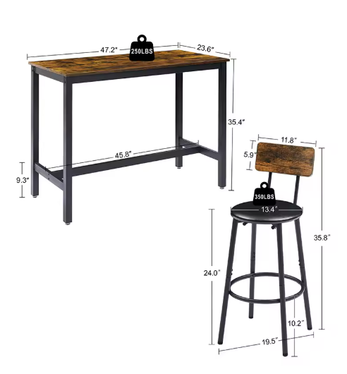 Rustic Bar Table Set with Stools