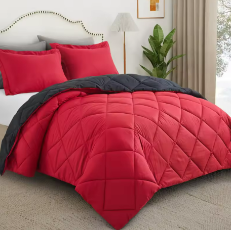 Reversible Red and Black Comforter Set