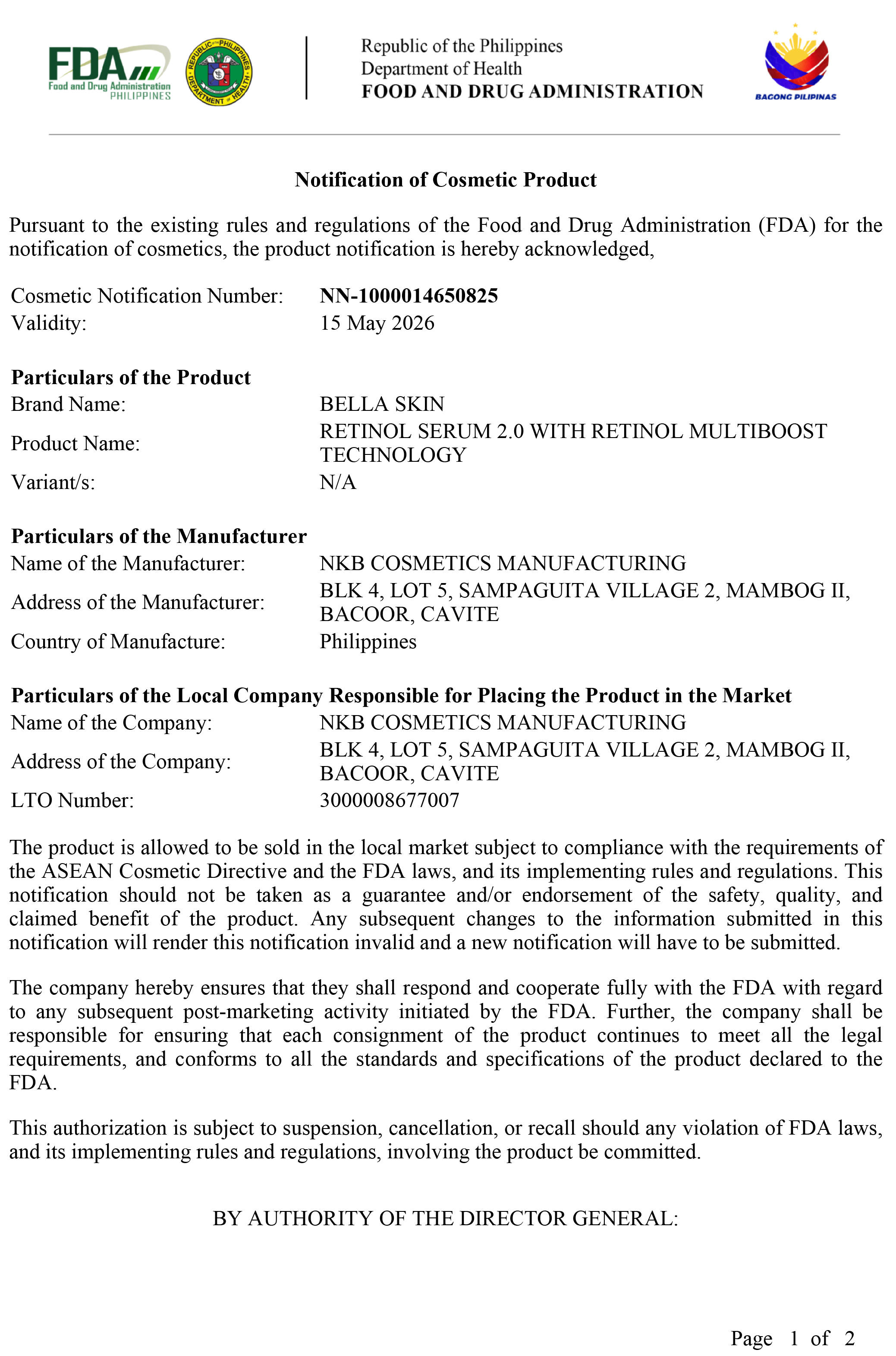 Bellaskin Essentials Retinol 2.0 Serum (30ml)