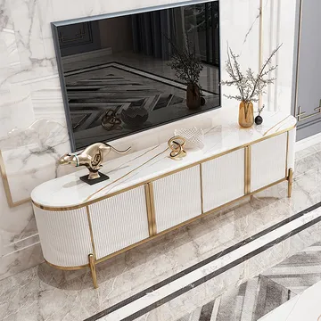 KC Furn - White Venezia Marble TV unit