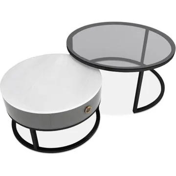 2 Round Nesting Glass and Marble Coffee Table
