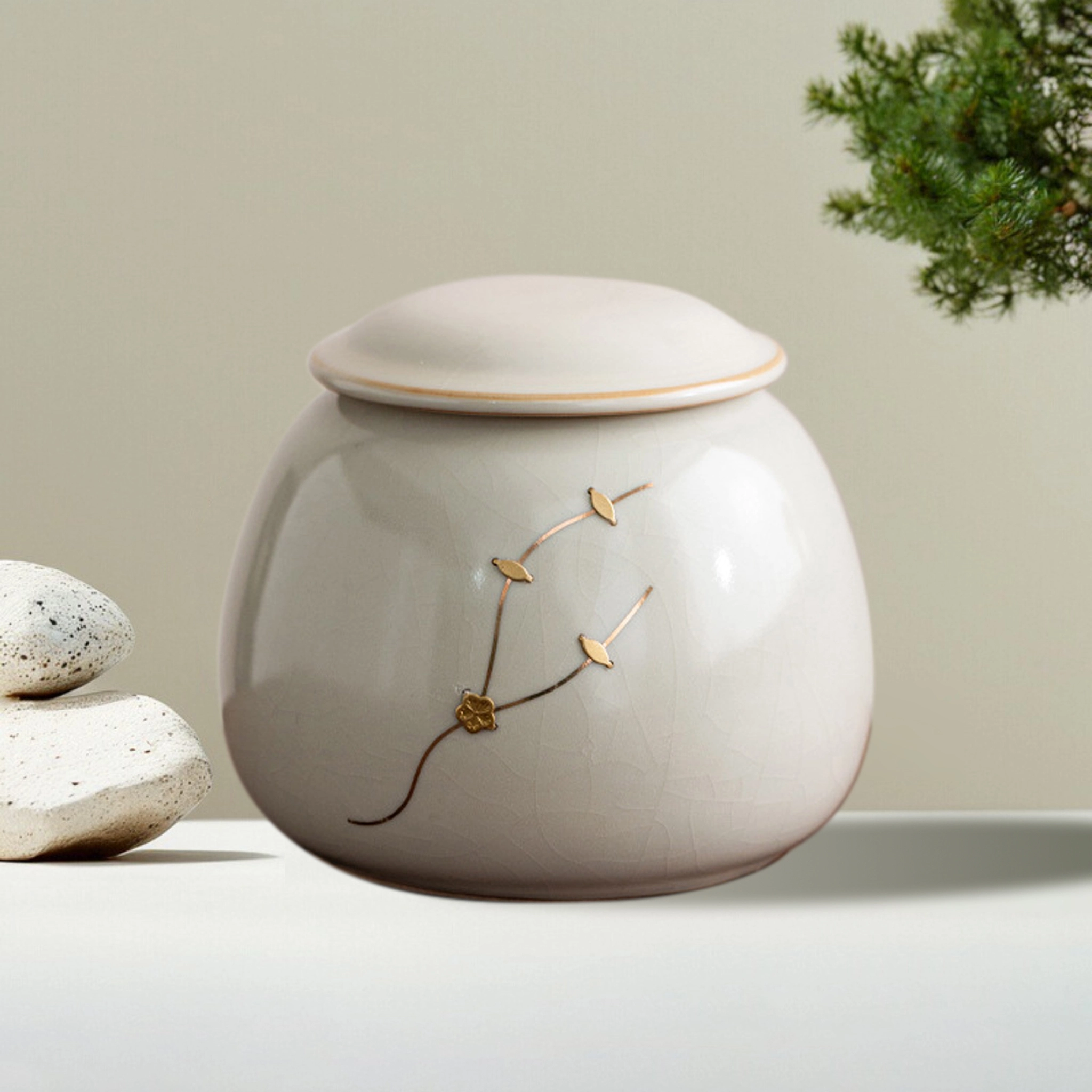 Ru Kiln Curated Leaf Pet Urn Storage Box