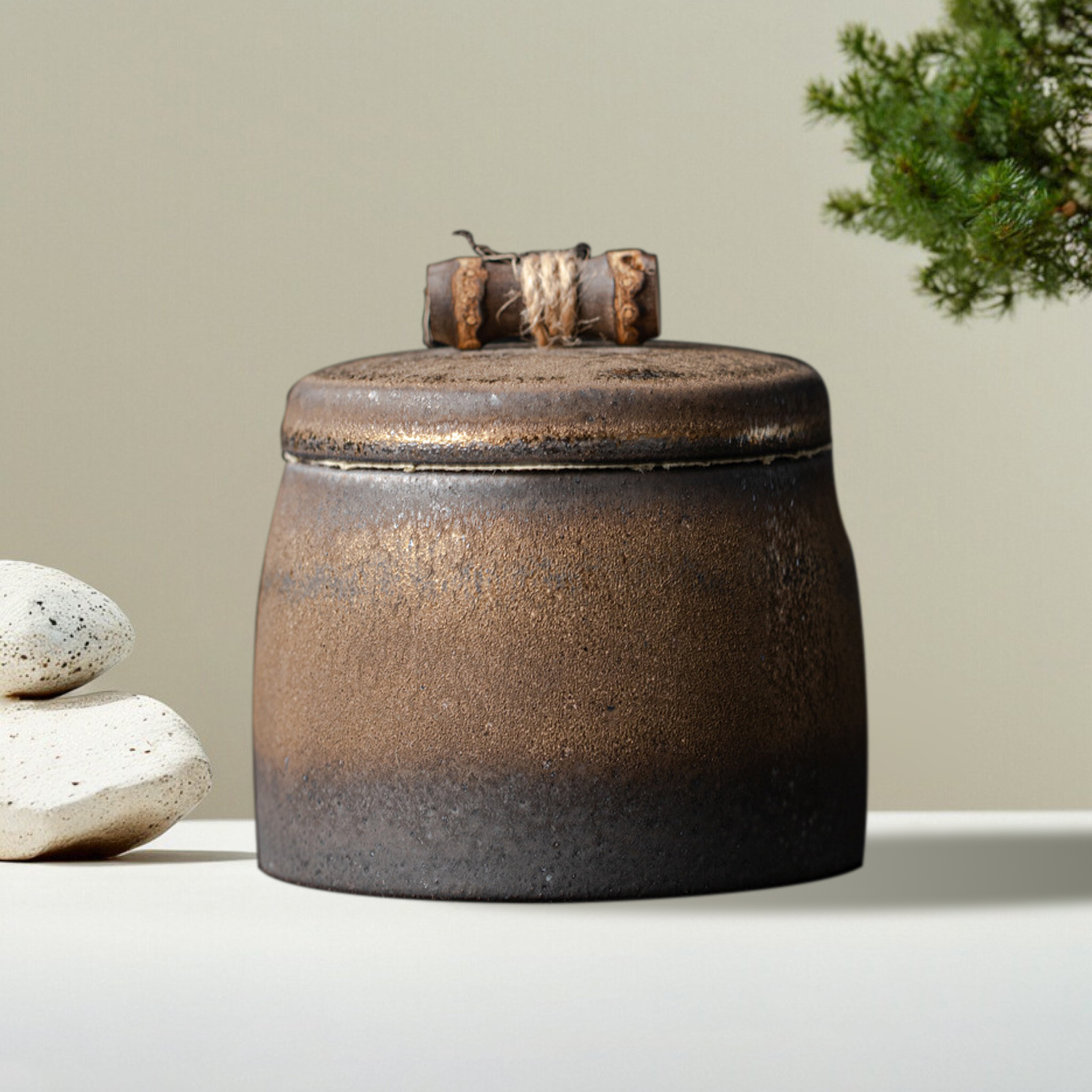 Bamboo-jointed Coarse Earthenware Pet Urn
