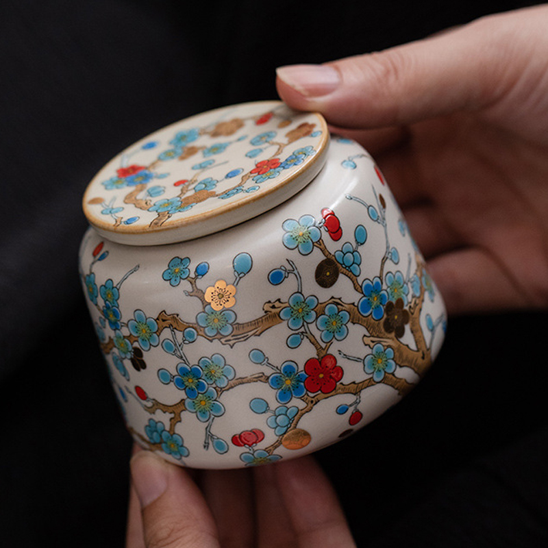 Golden Plum Beige Enamel Porcelain Pet Urn