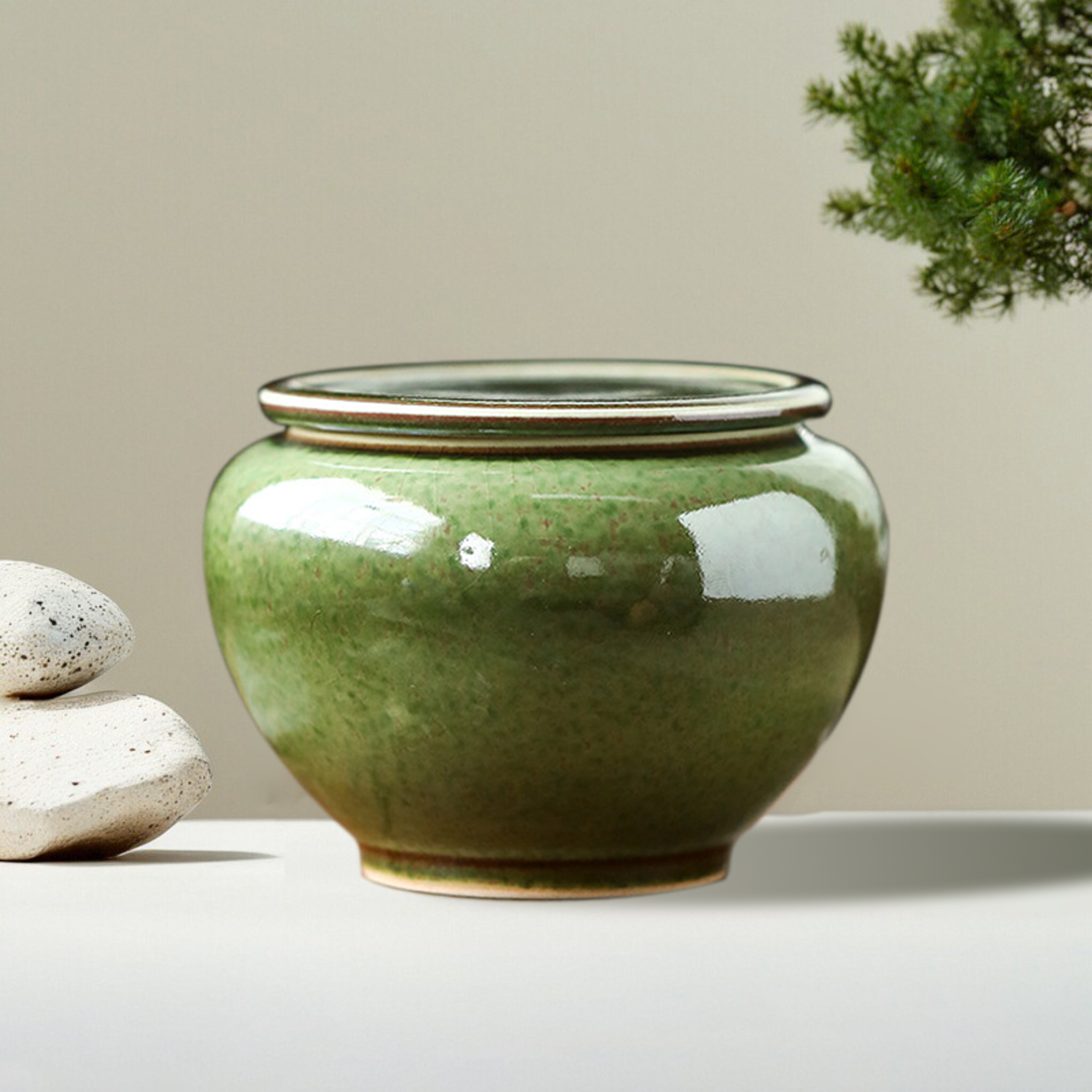Green Glazed Ceramic Pet Urn 