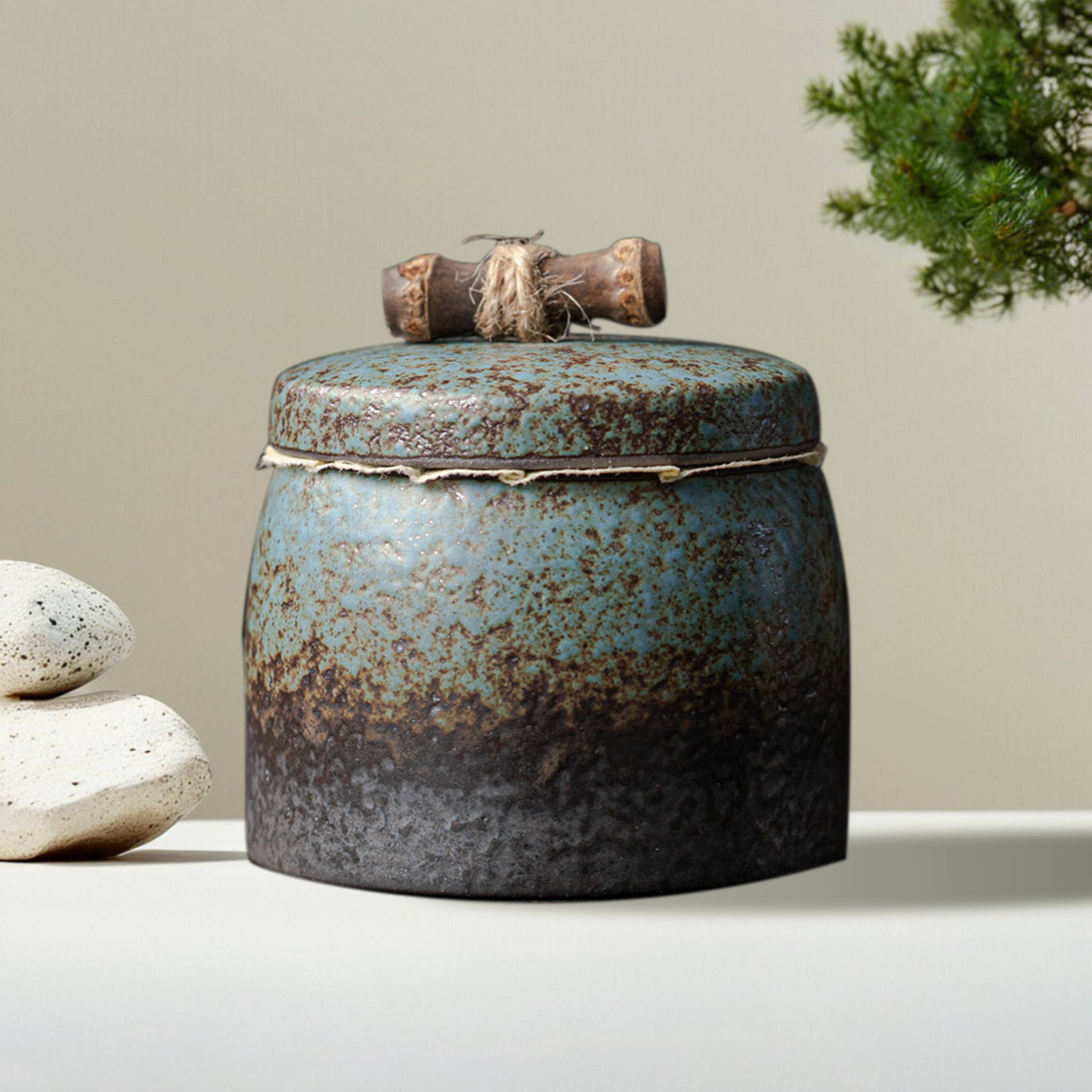Bamboo Joint Coarse Pottery Memorial Jar