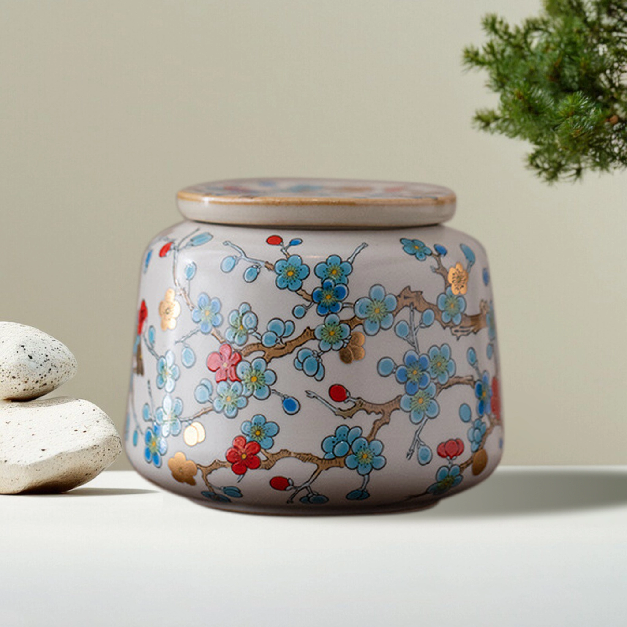 Golden Plum Beige Enamel Porcelain Pet Urn