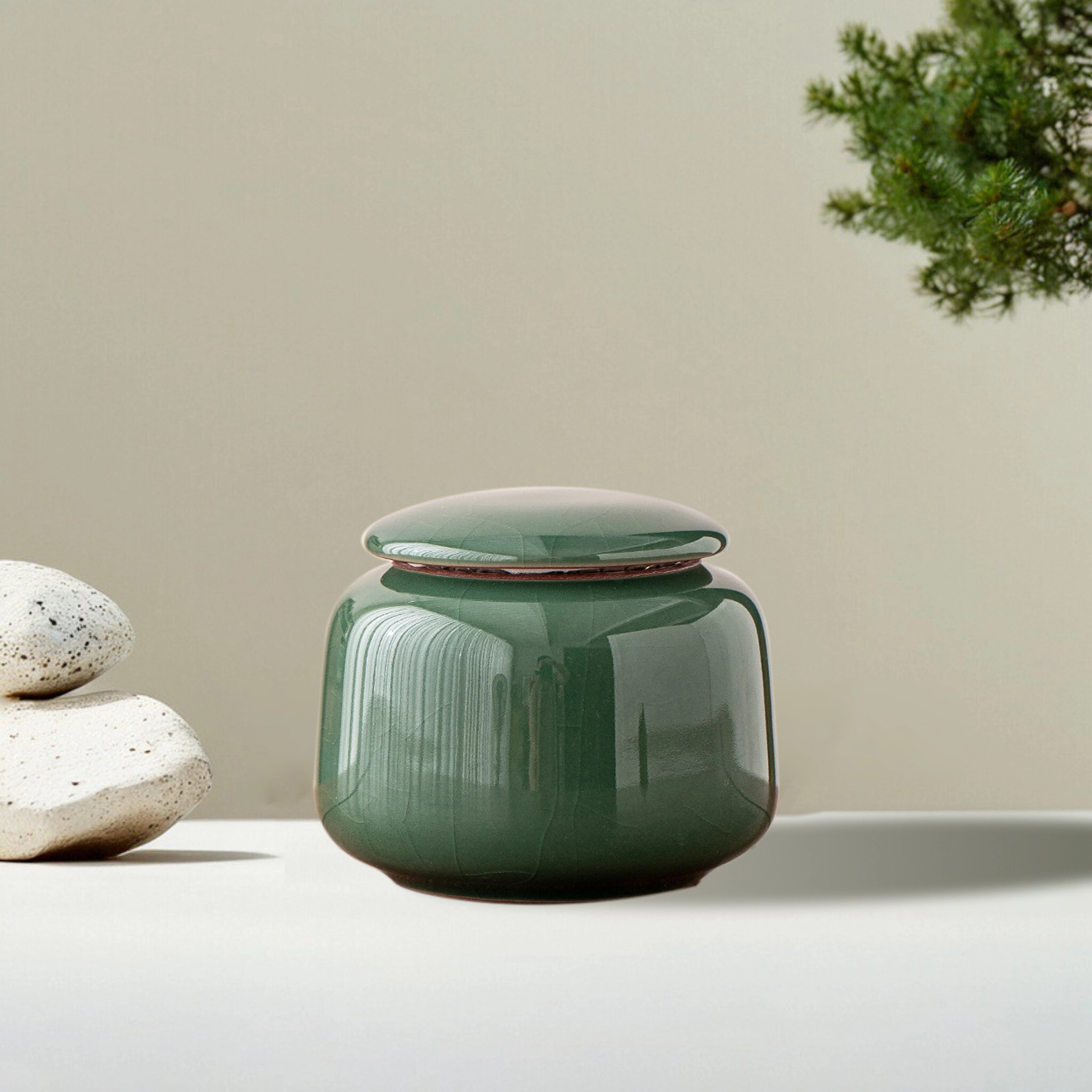 Auspicious Buddha Lotus Patterned Ceramic Pet Urn