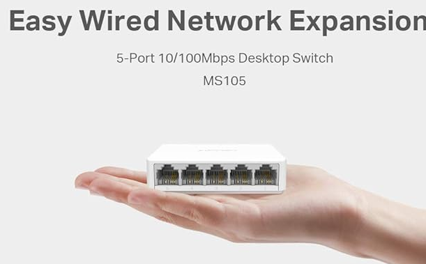 MERCUSYS MS105 5-Port 10/100Mbps Desktop Switch RJ45 Ports HUB with Auto MDI/MDIX Support, Plug and Play, Wired Ethernet Network Expansion, Sleek Ultra-Compact Design