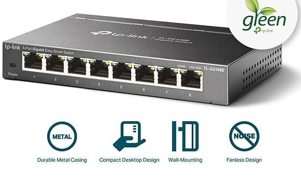 8 Port Gigabit Switch | Easy Smart Managed | Plug & Play | Desktop/Wall-Mount | Sturdy Metal w/Shielded Ports | Support QoS, Vlan, IGMP and LAG (TL-SG108E)