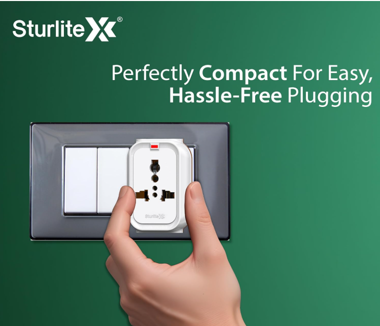 Sturlite Alyx 3 Pin Plug| Universal AC Travel Adapter| ABS Strong Body Socket (Pack of 1)