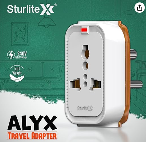 Sturlite Alyx 3 Pin Plug| Universal AC Travel Adapter| ABS Strong Body Socket (Pack of 1)