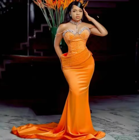 Elegant Orange Evening Gown