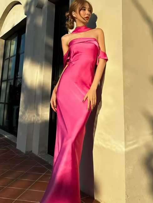 Elegant Pink Satin Gown