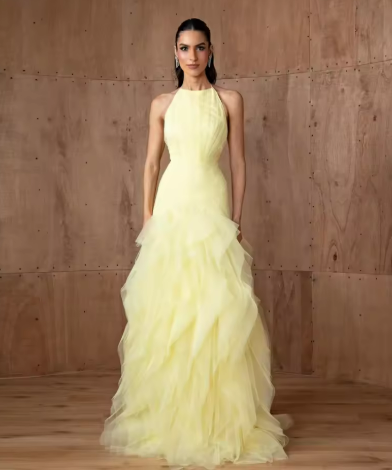 Elegant Yellow Evening Gown