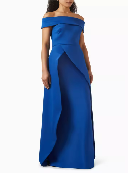 Elegant Blue Off-Shoulder Evening Gown