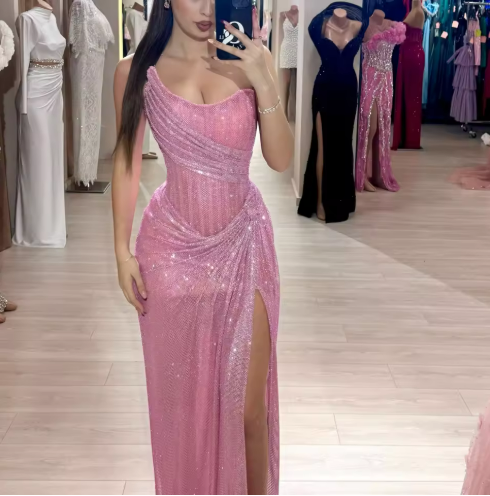 Pink Sequin Evening Gown