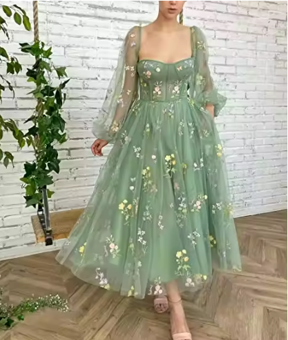 Green Floral Tulle Dress