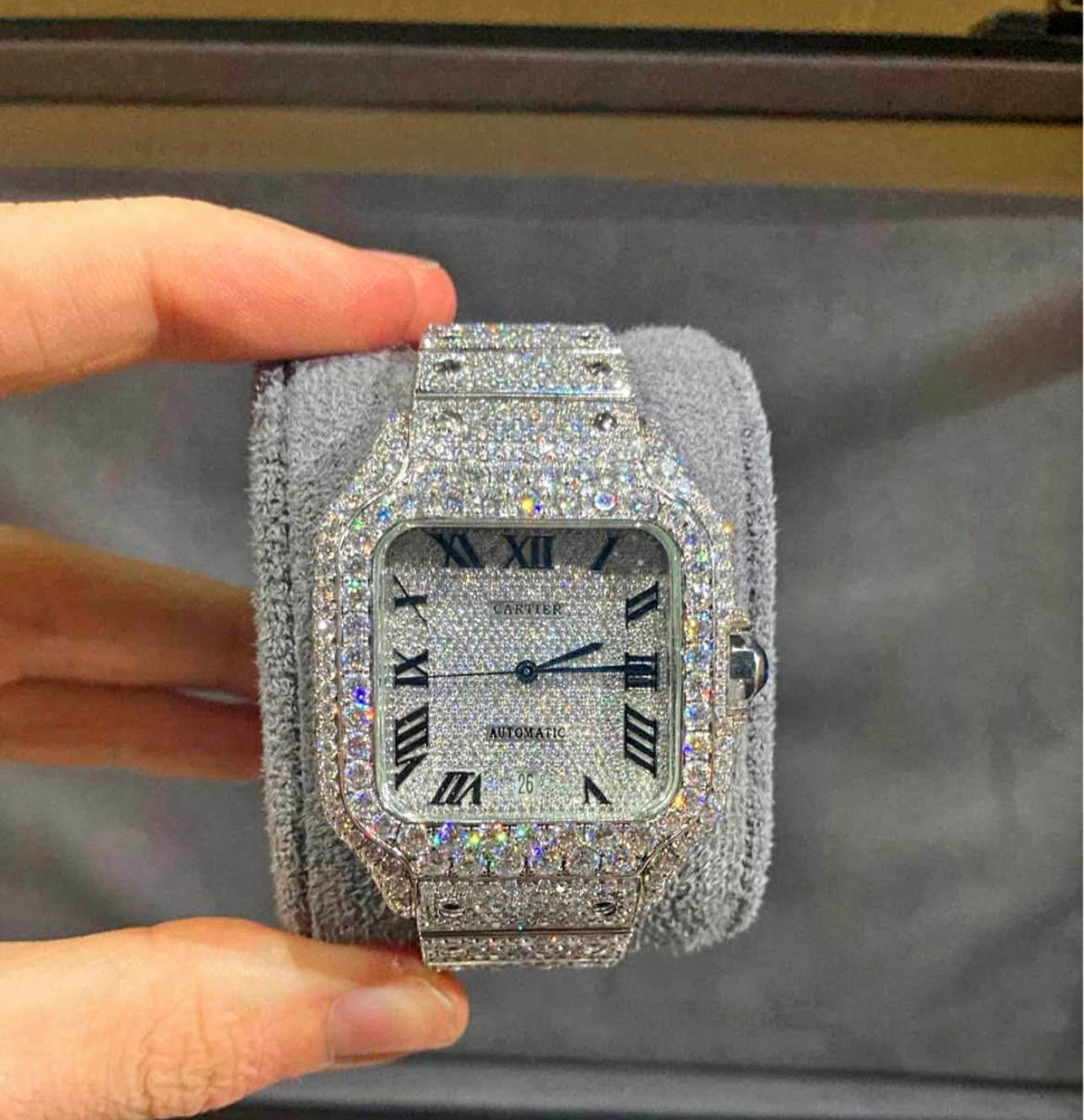 Iced out "Santos de Cartier" inspired watch