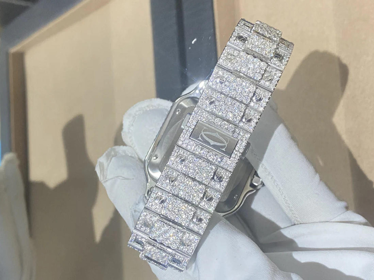 Iced out "Santos de Cartier" inspired watch 