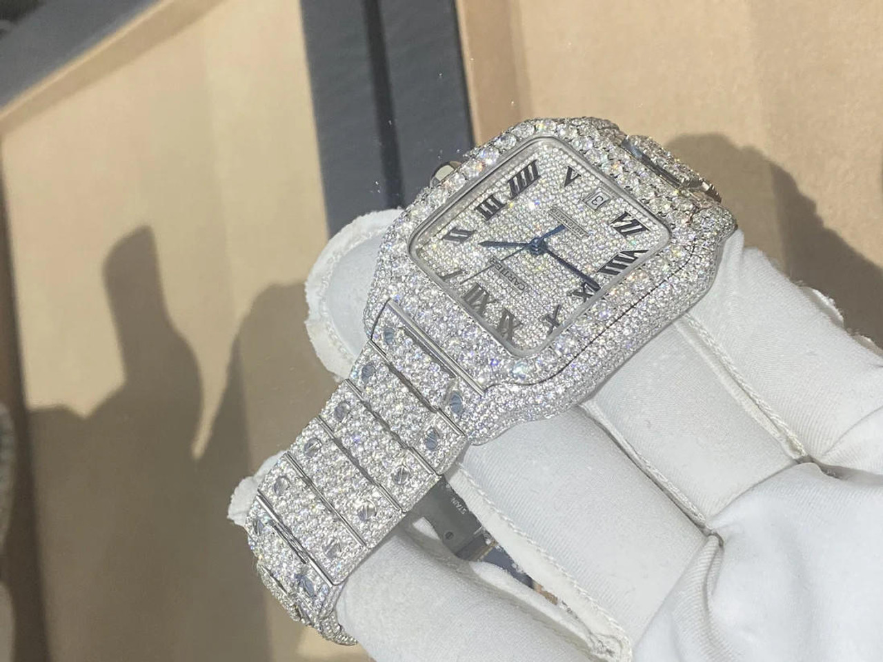 Iced out "Santos de Cartier" inspired watch 