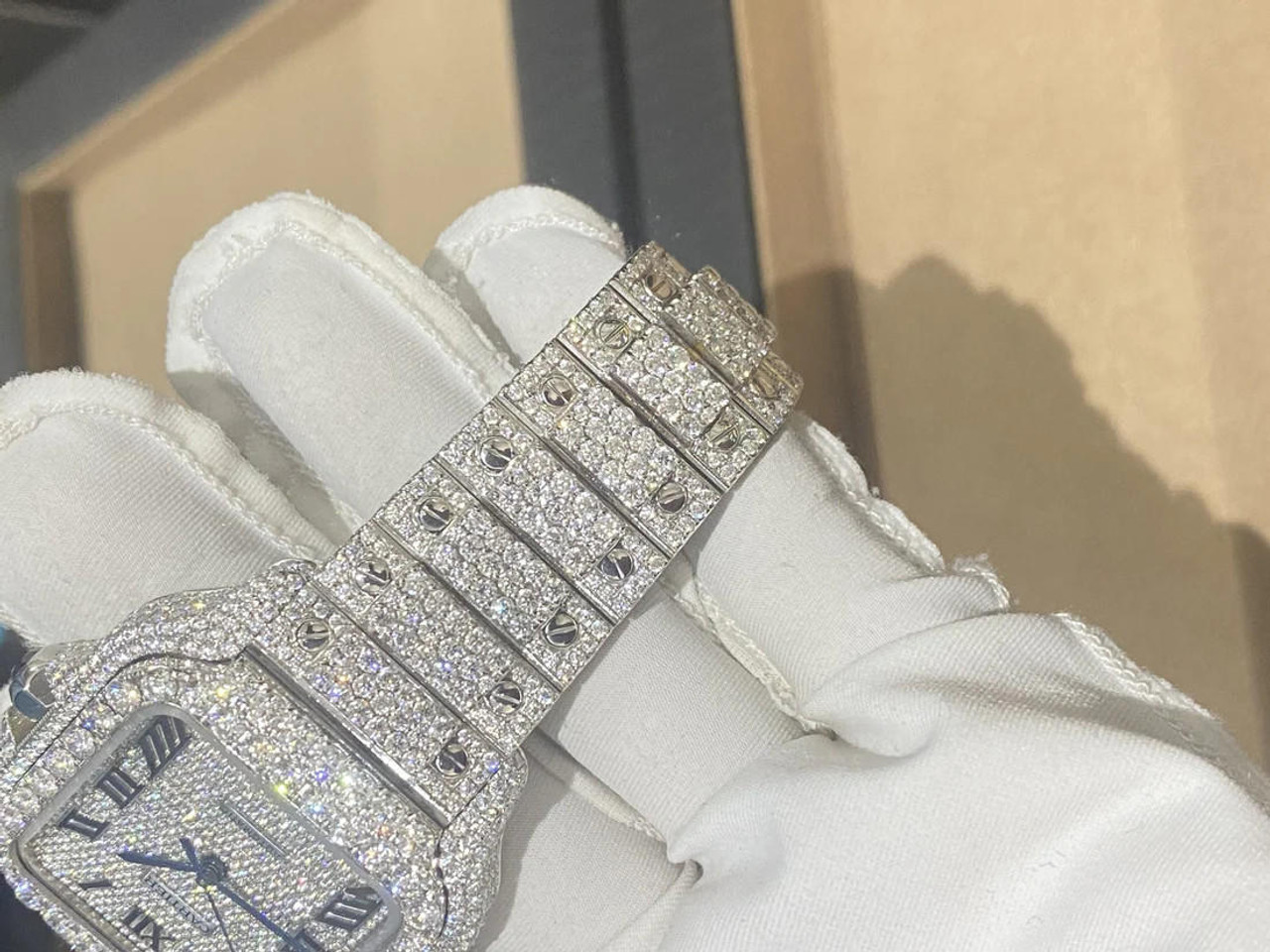 Iced out "Santos de Cartier" inspired watch 