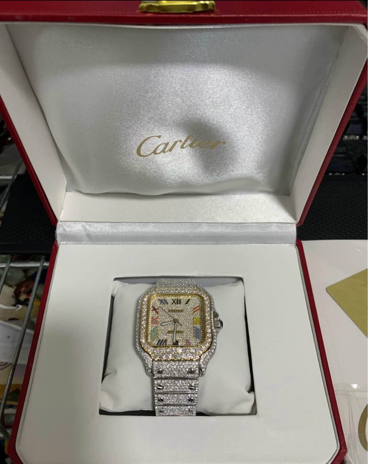 Iced out "Santos de Cartier" inspired watch