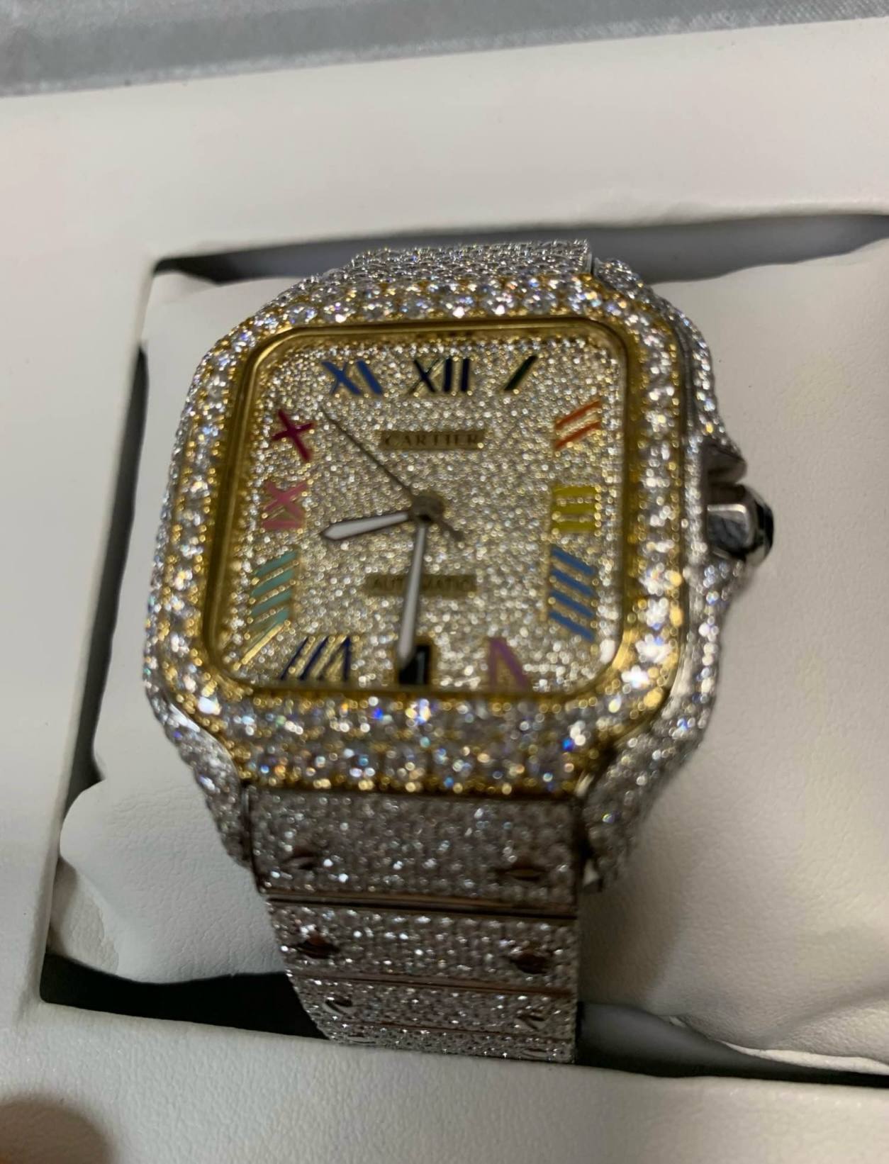 Iced out "Santos de Cartier" inspired watch