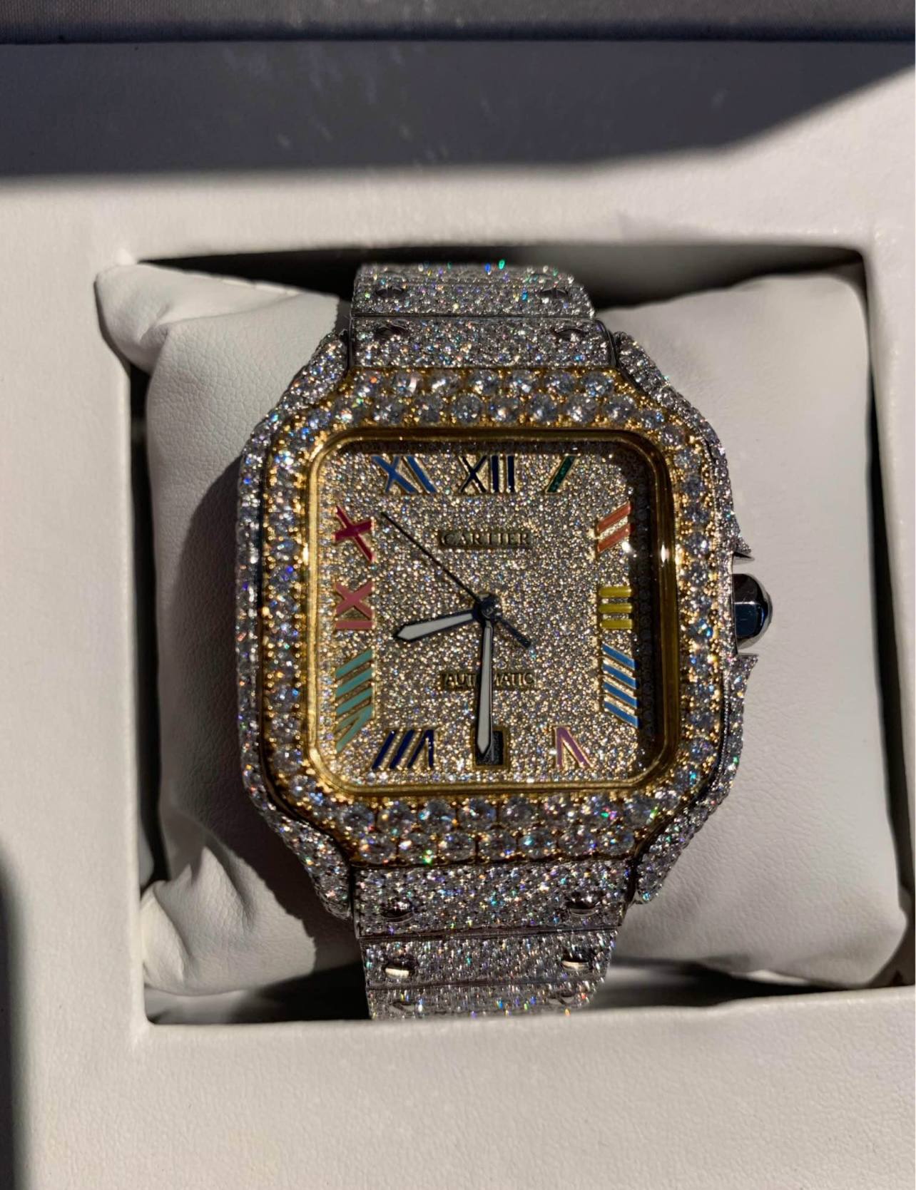 Iced out "Santos de Cartier" inspired watch