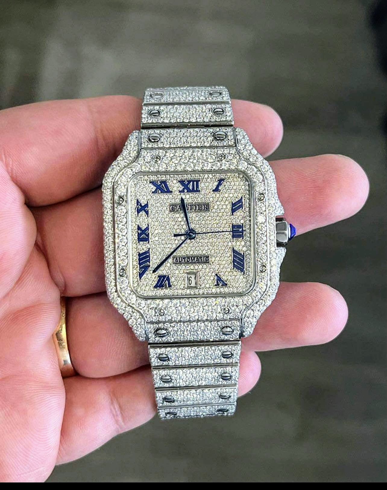 Iced out "Santos de Cartier" Inspired Watch