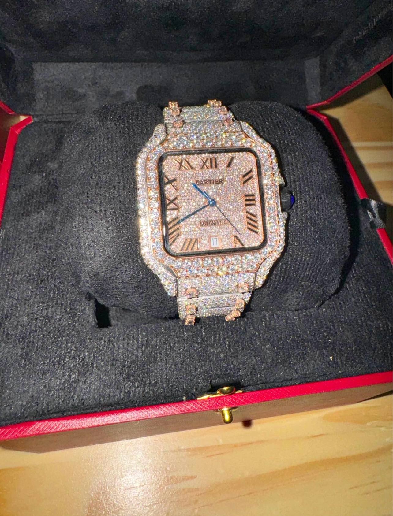 Iced out "Santos de Cartier" inspired watch