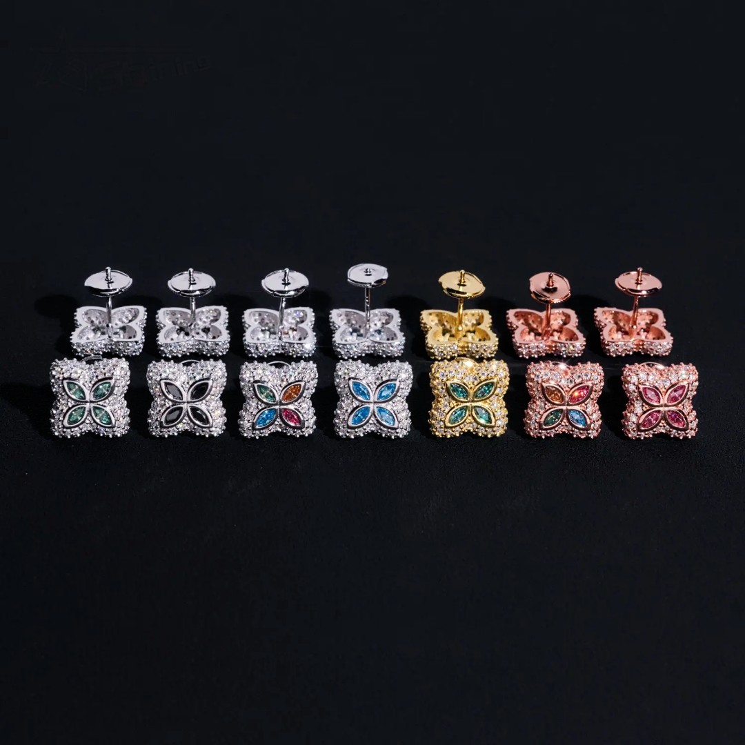 Marquis flower design stud earrings