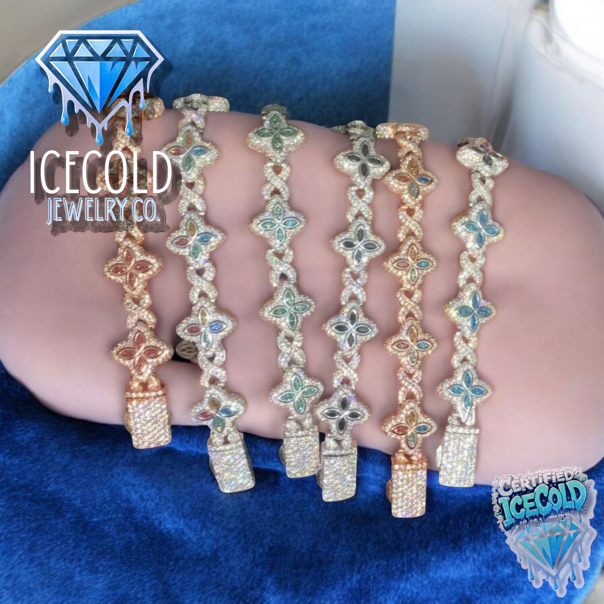 Iced out marquise flower/clover design bracelet