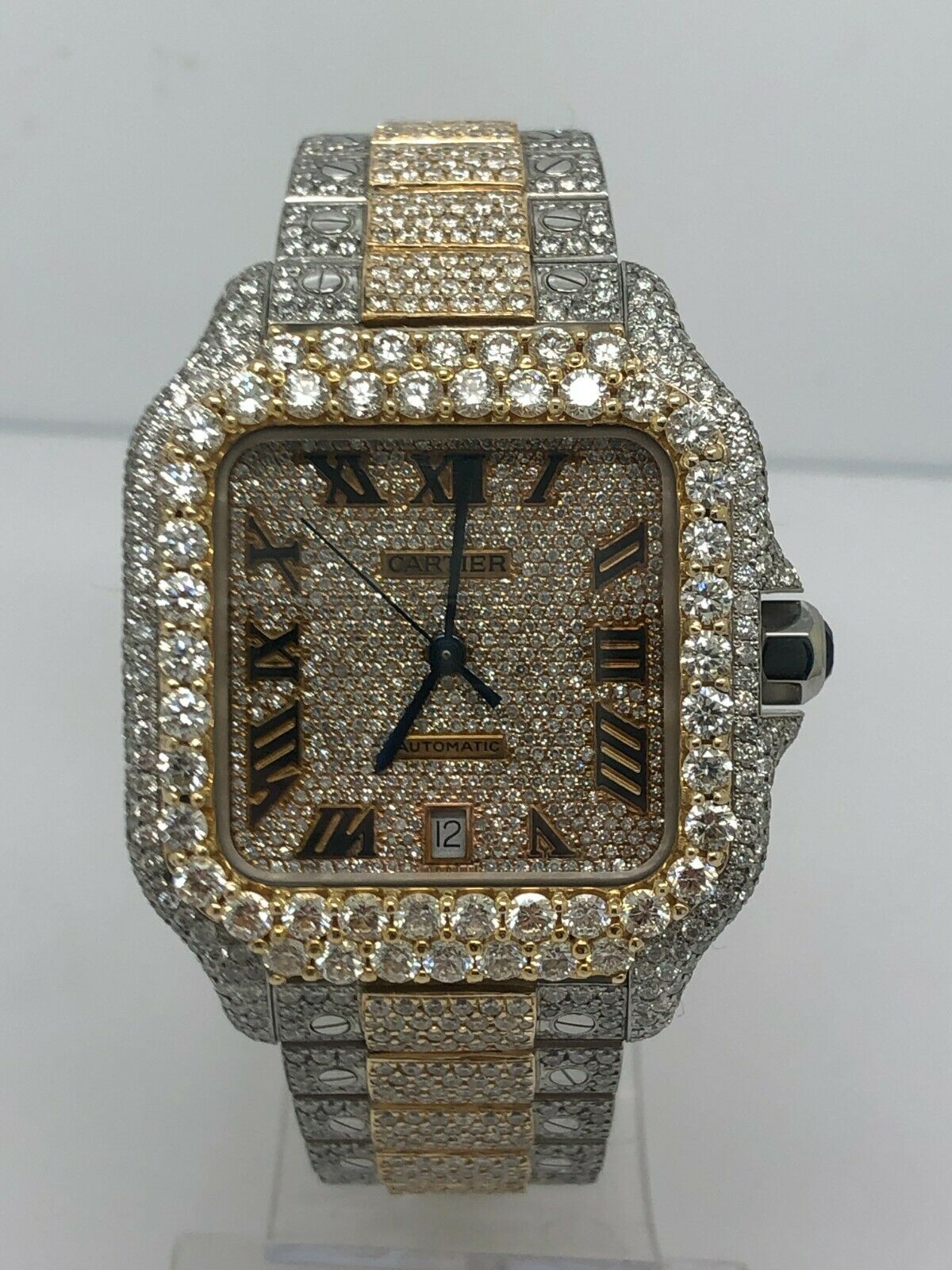 iced out "Santos de cartier" inspired watch
