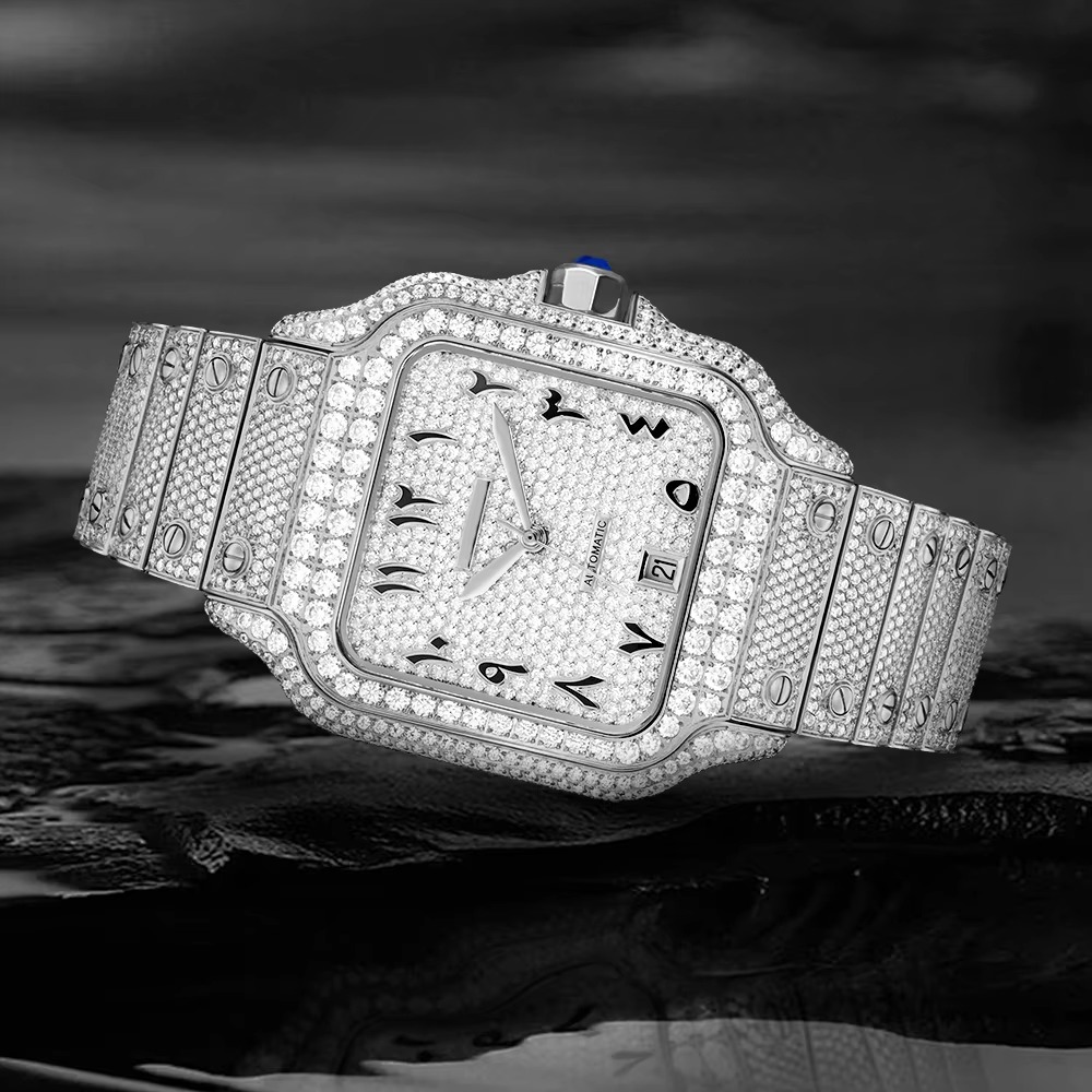 iced out "Santos de Cartier"  inspired watch