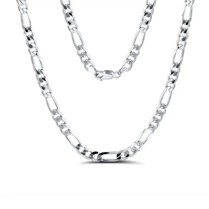 Diamond cut Sterling Silver Figaro Chain Necklace