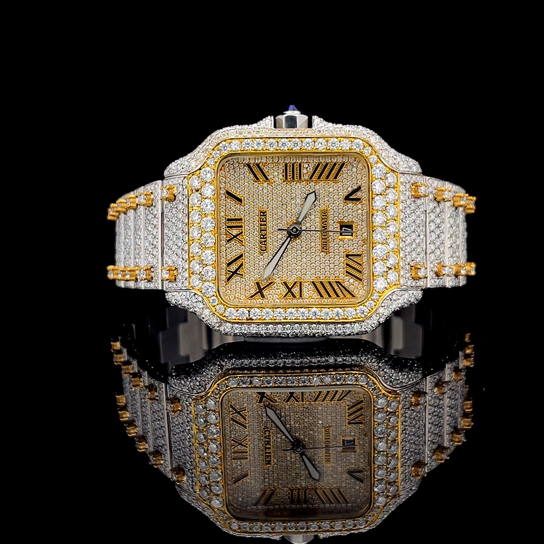 Iced out two-tone "Santos de Cartier" Inspired bust down