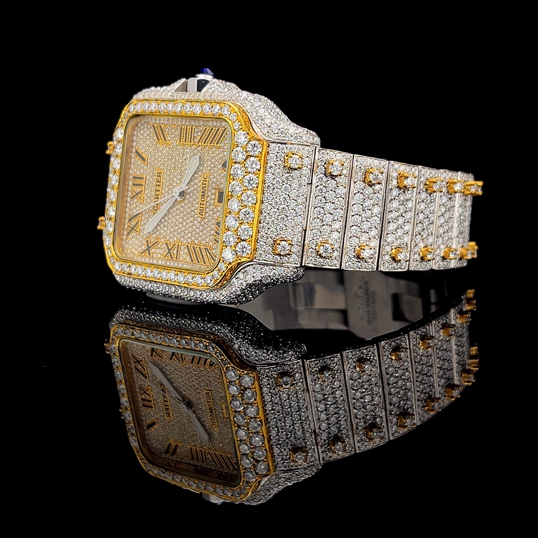 Iced out two-tone "Santos de Cartier" Inspired bust down