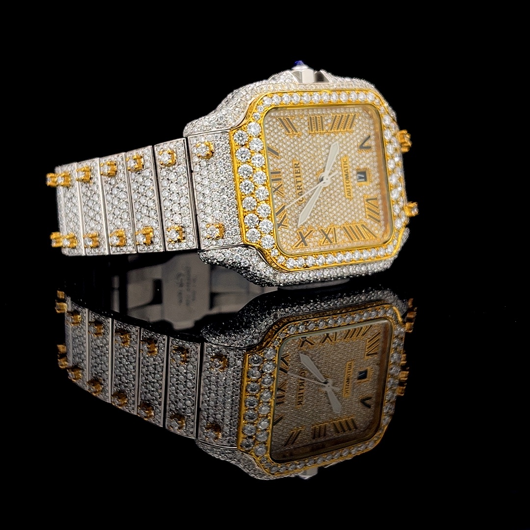 Iced out two-tone "Santos de Cartier" Inspired bust down