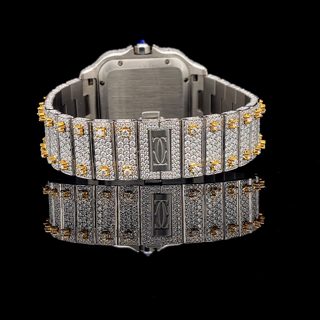 Iced out two-tone "Santos de Cartier" Inspired bust down