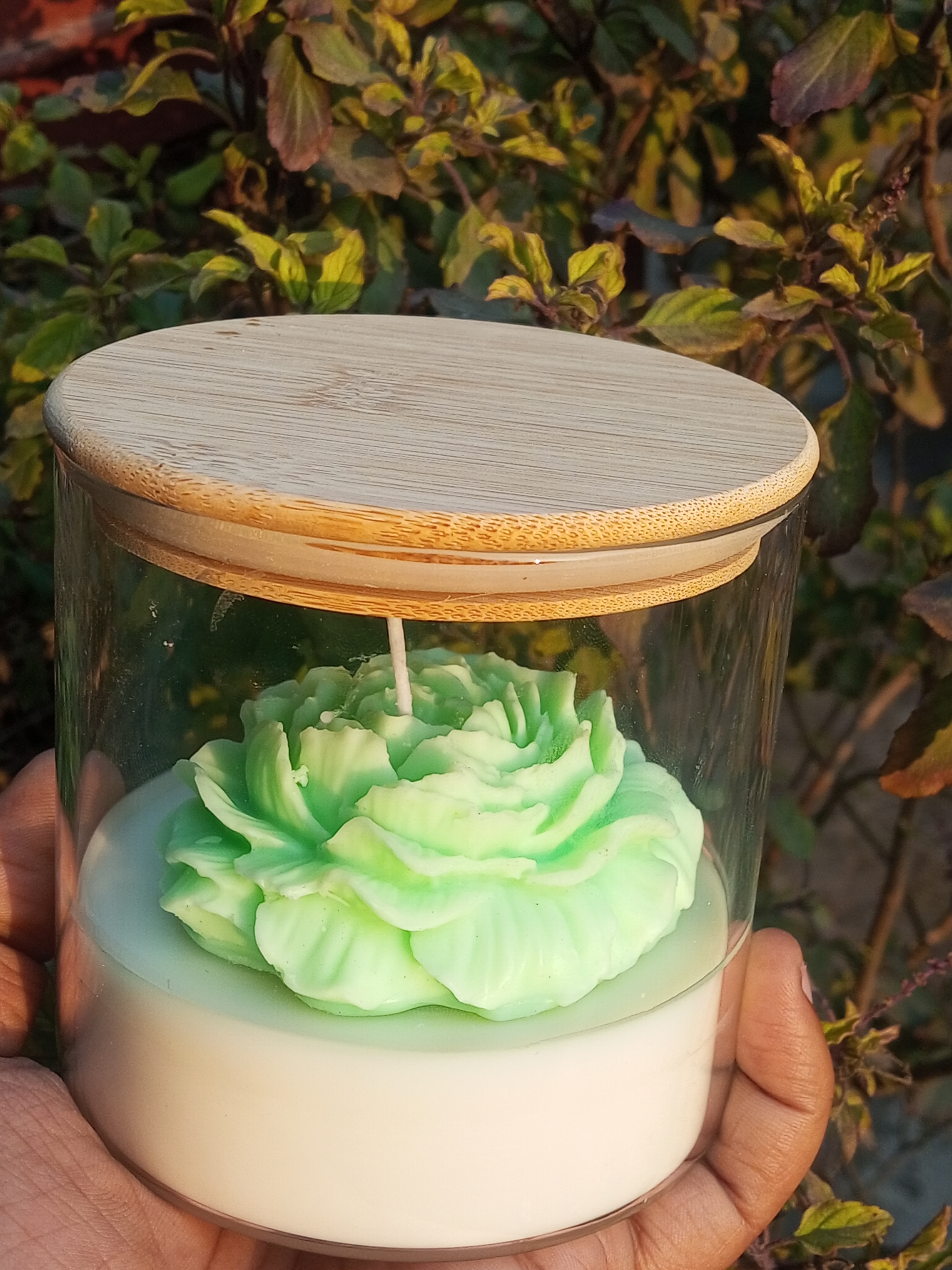 Rose Fragrance Peony Candle, Handcrafted Glass Jar, Single Pack