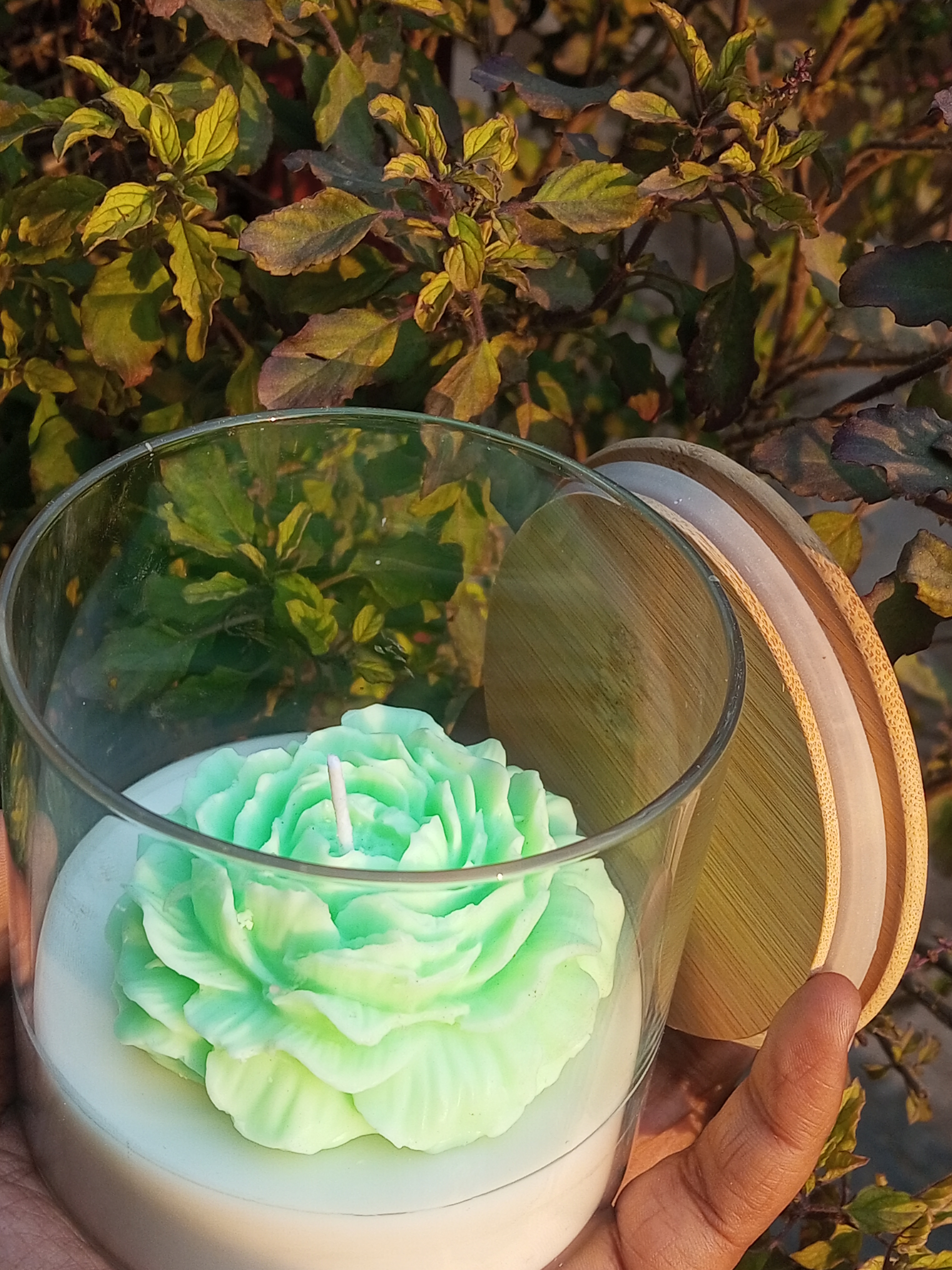 Rose Fragrance Peony Candle, Handcrafted Glass Jar, Single Pack