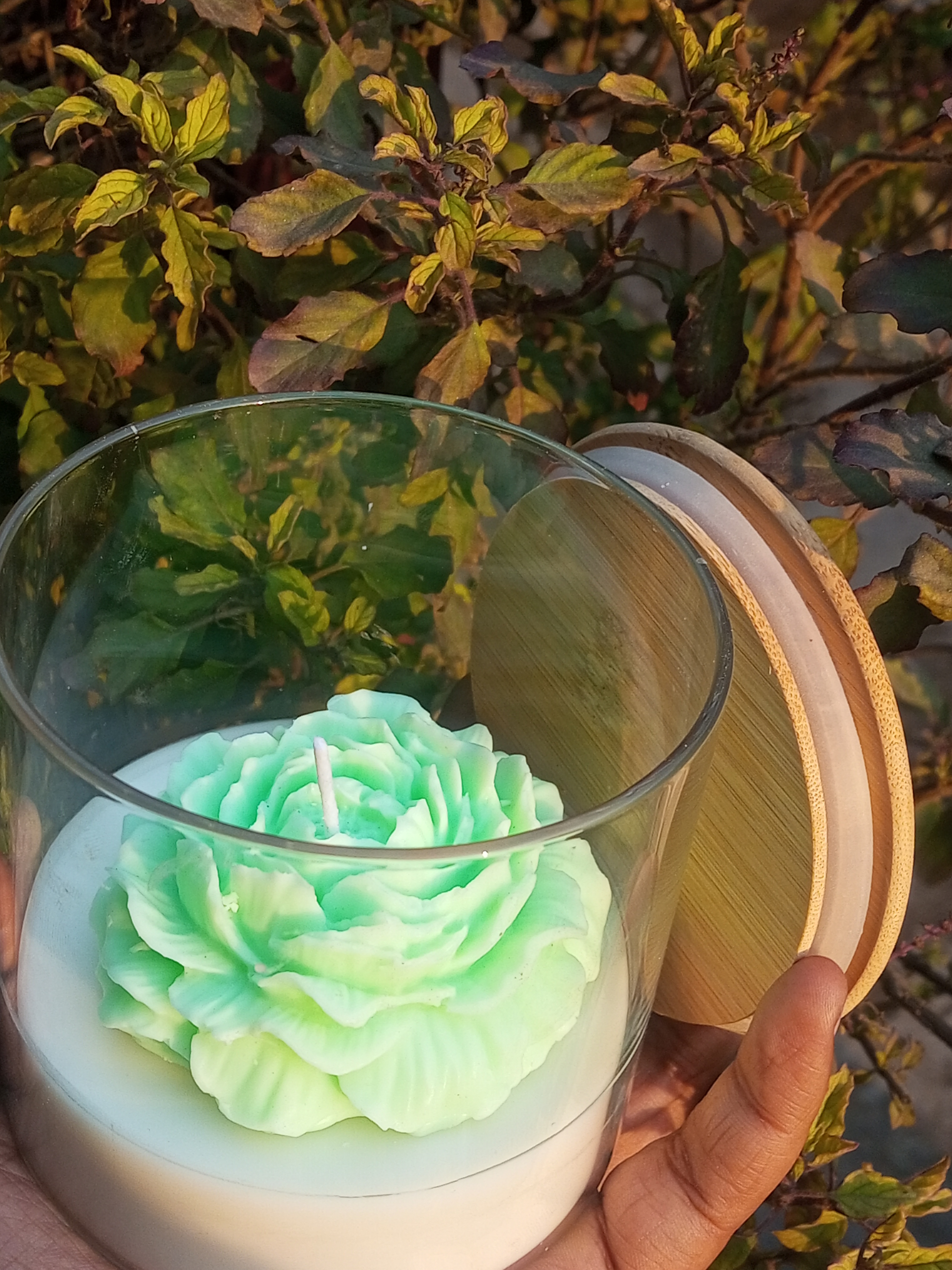Rose Fragrance Peony Candle, Handcrafted Glass Jar, Single Pack