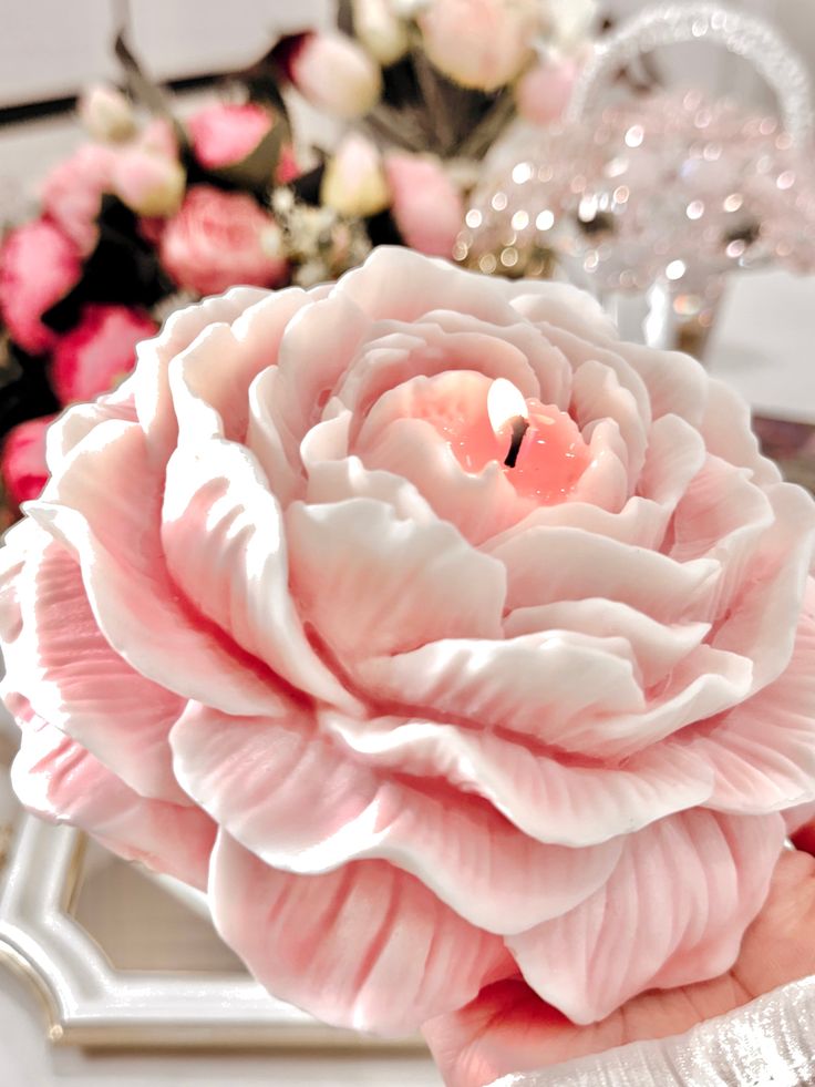 Feromic Peony Candles – Hand-Poured and Highly Detailed for Unique Decor, Pack of ,1 Pink Colour, Rose Scented